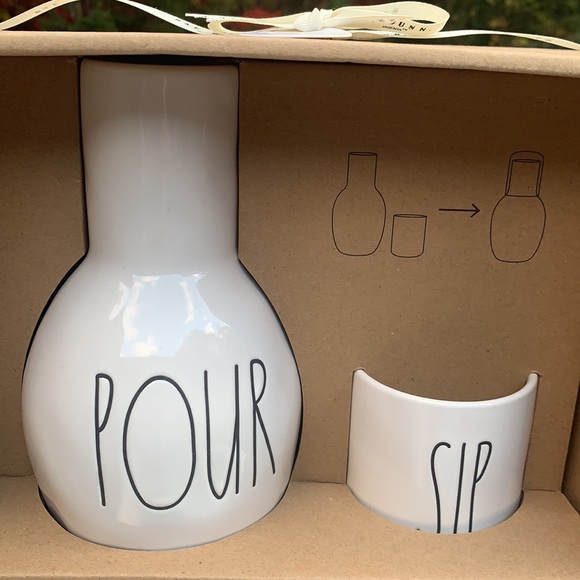 New Rae Dunn white ceramic POUR and SIP Water Carafe Set - Picture 2 of 8